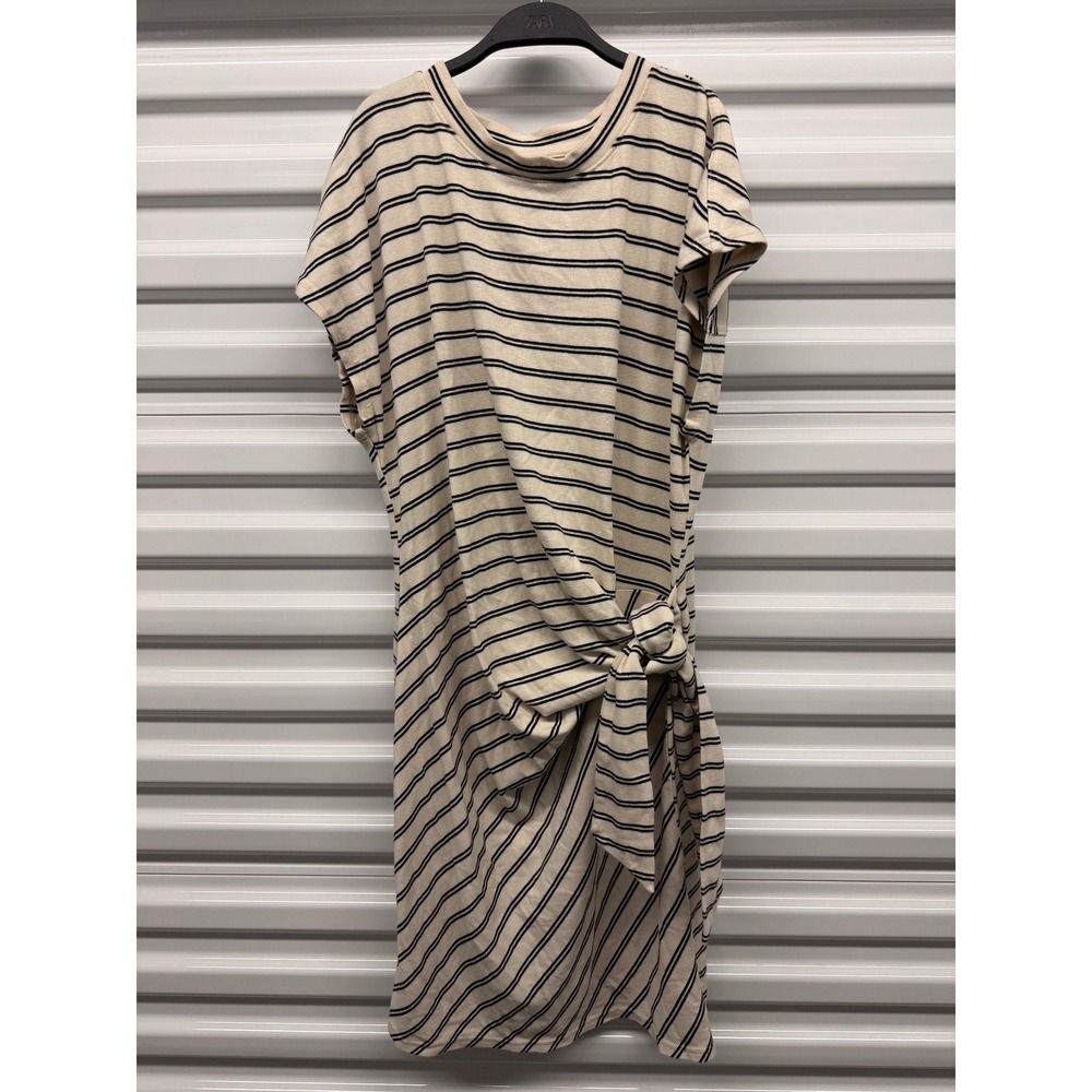 Gap Womens Medium Striped Side Tie Knot T-Shirt Midi Dress Cream Blue
